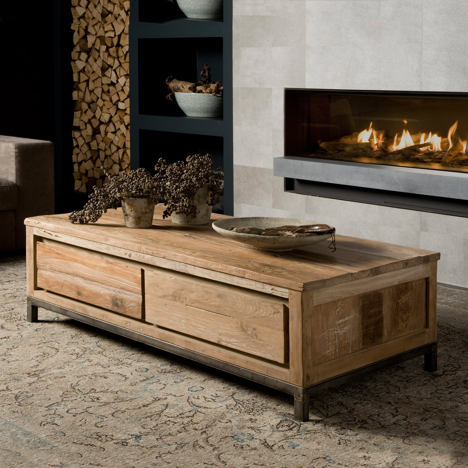 Tower Living Industriële Salontafel Venetië met 4 laden - Bruin | Tower Living