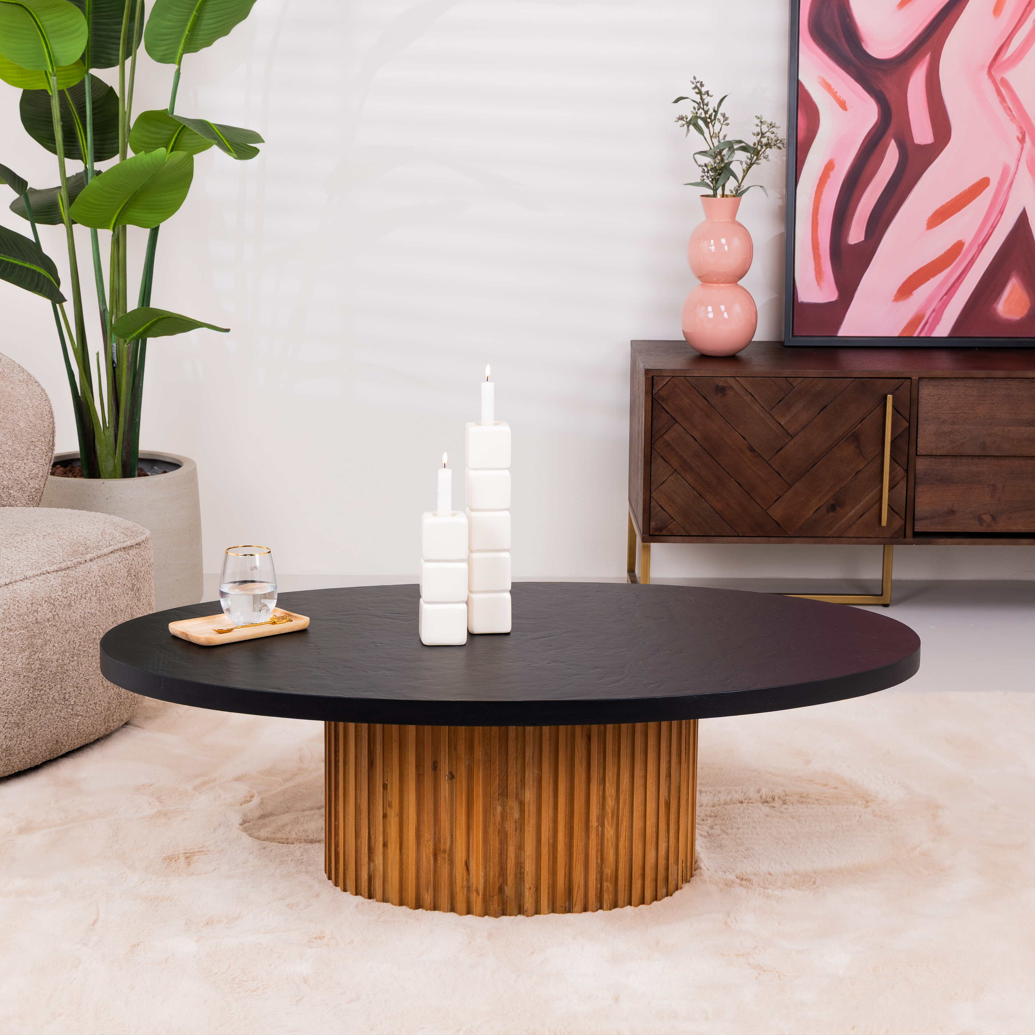 Tower Living Ovale Salontafel Palazzo Teakhout en mineraal stucwerk