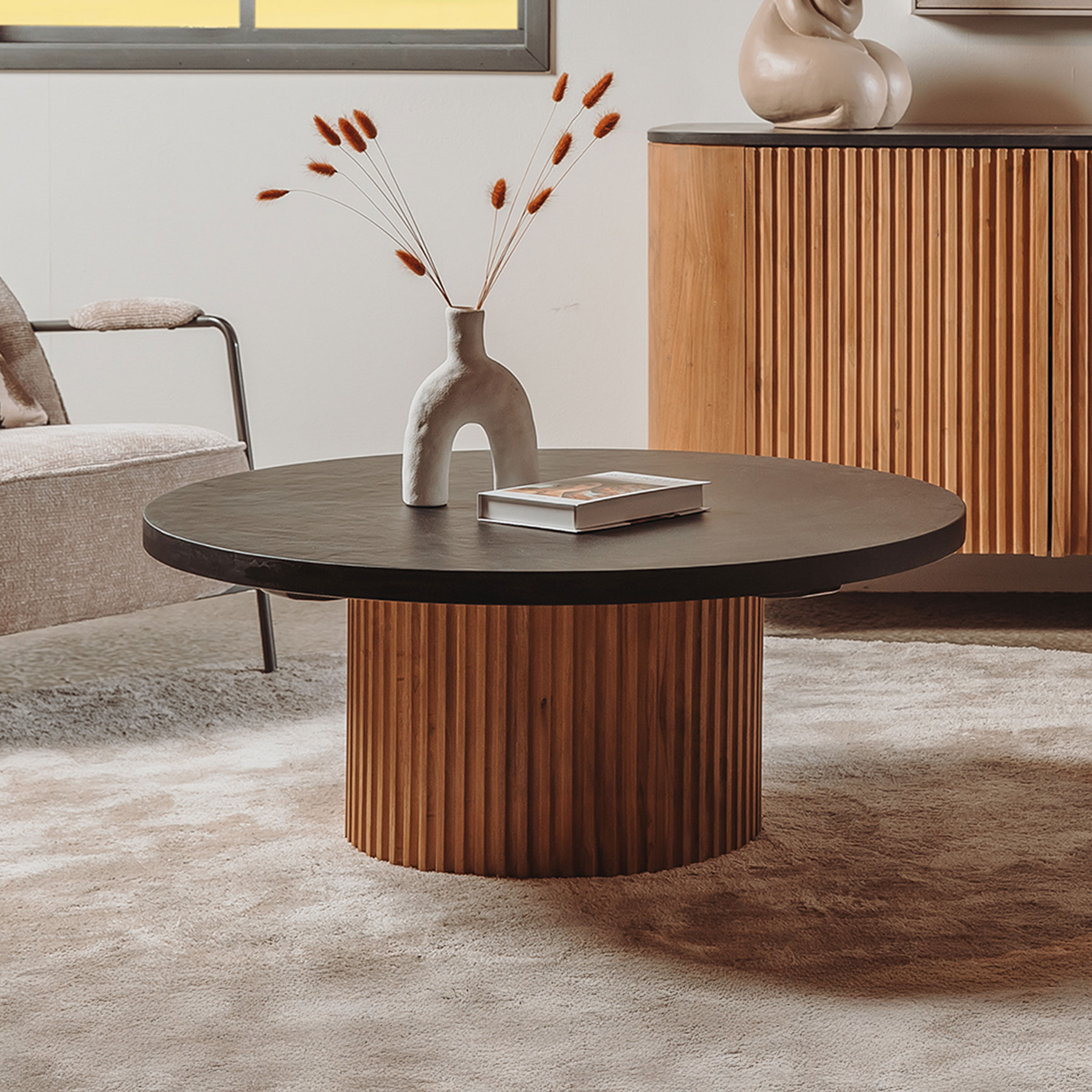 Tower Living Ronde Salontafel Palazzo Teakhout en mineraal stucwerk