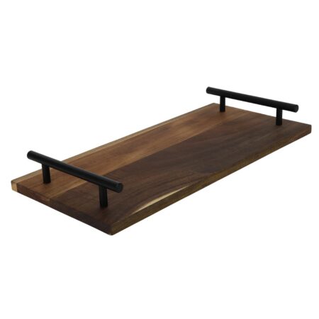 Tray acacia met zwarte greep 36x17x2cm | Merkloos