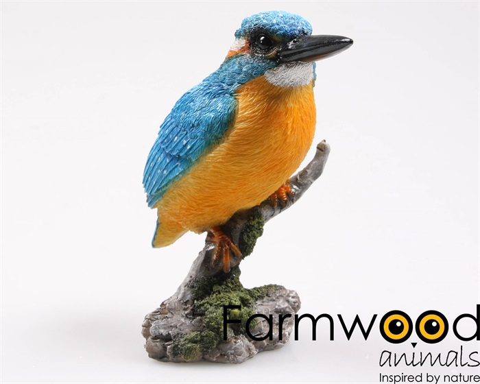 Tuinbeeld ijsvogel op stam 9x9x15cm | Farmwood Animals