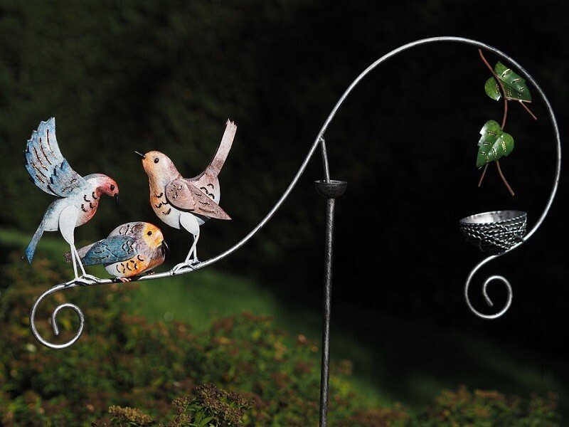 Tuinsteker vogels met voederbakje | Thermobrass
