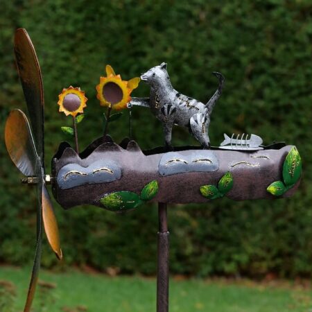 Tuinsteker windmolen Kat met bloemen | Thermobrass