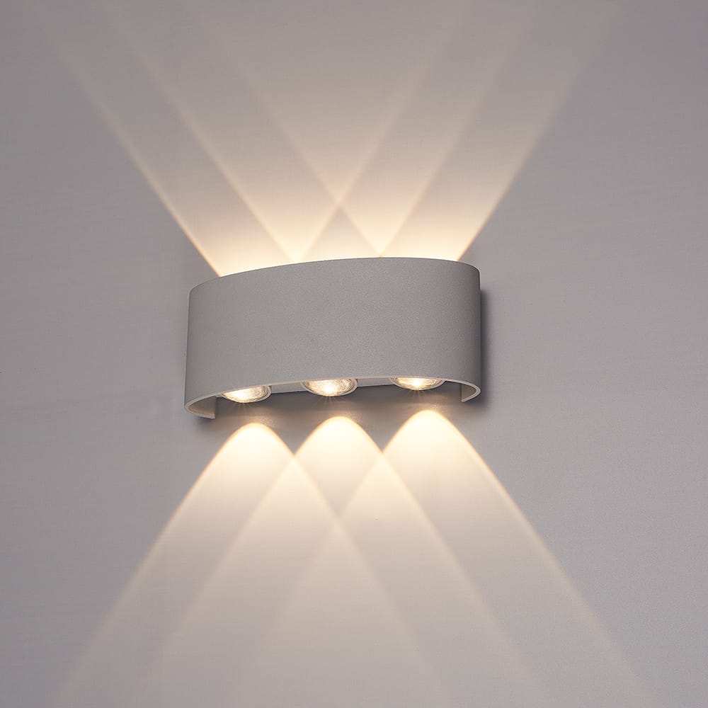 Tulsa LED Wandlamp Grijs - 6 Watt 630 lumen - IP54 Waterdicht - 3000K Warm Wit - Dimbaar - Binnen en buiten - Up & Down Light - Modern | HOFTRONIC