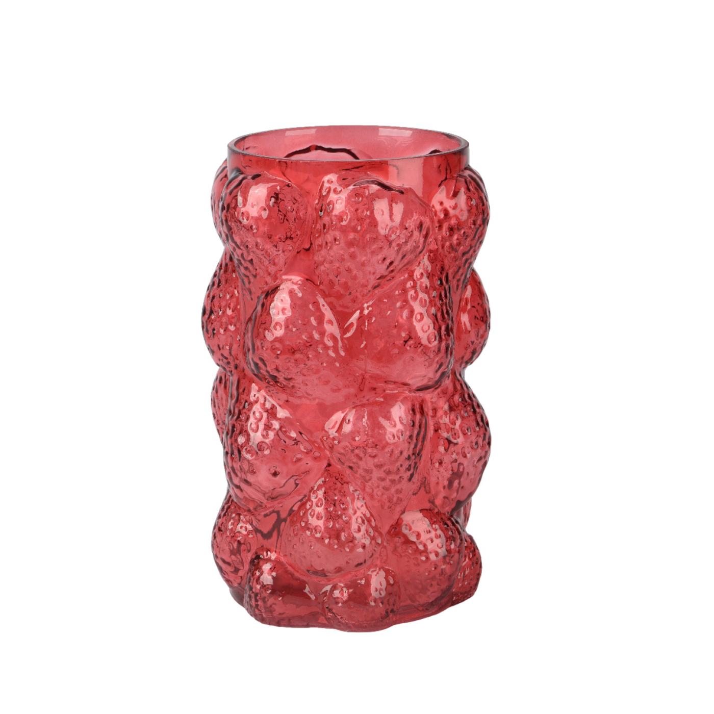 Vaas glas H23cm rood aardbei | Decoris