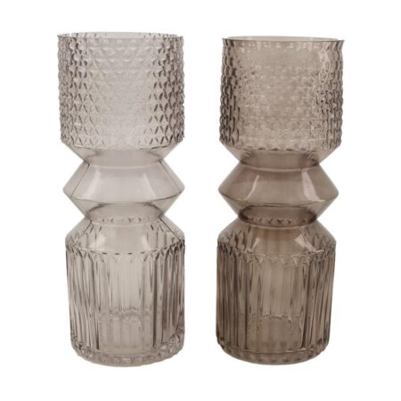 Vaas glas Ø12x30cm grijs ribbel/ruit | Naturel Collections
