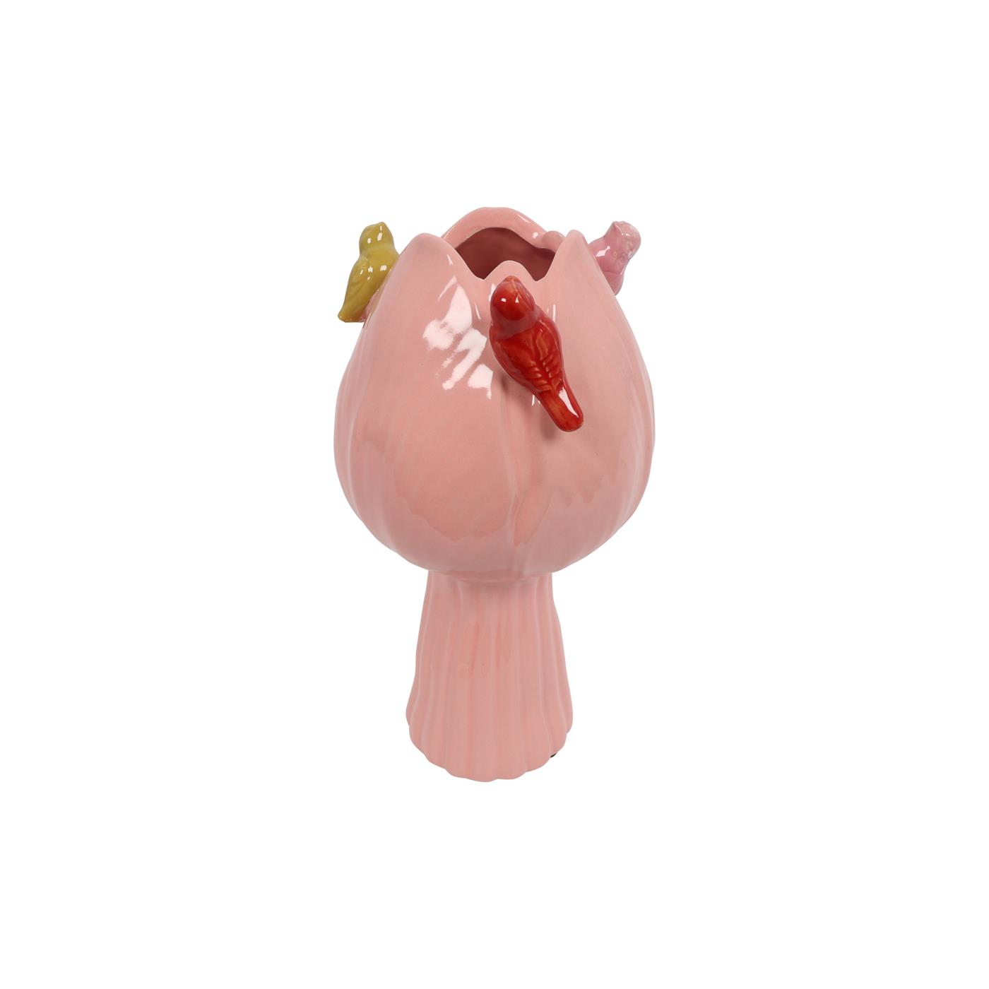Vaas tulp met vogels S roze Ø11cm | Countryfield