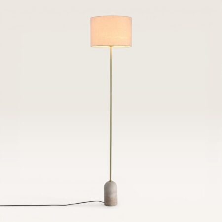 Valira - Staande lamp Messing met Linnen kap 160 cm - Woonkamer lamp - E27 fitting - Met voetschakelaar - Organisch design | LUSENZ
