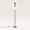 Verano - Zwarte staande lamp 150 cm - 3 bollen - Modern design - Woonkamer lamp - Opaal glas - Terrazzo voet - E14 fitting - Met voetschakelaar | LUSENZ