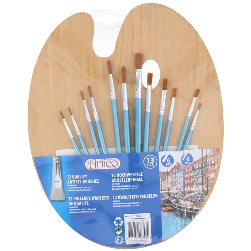 Verf palet hout met 12 penselen | Creative Kids