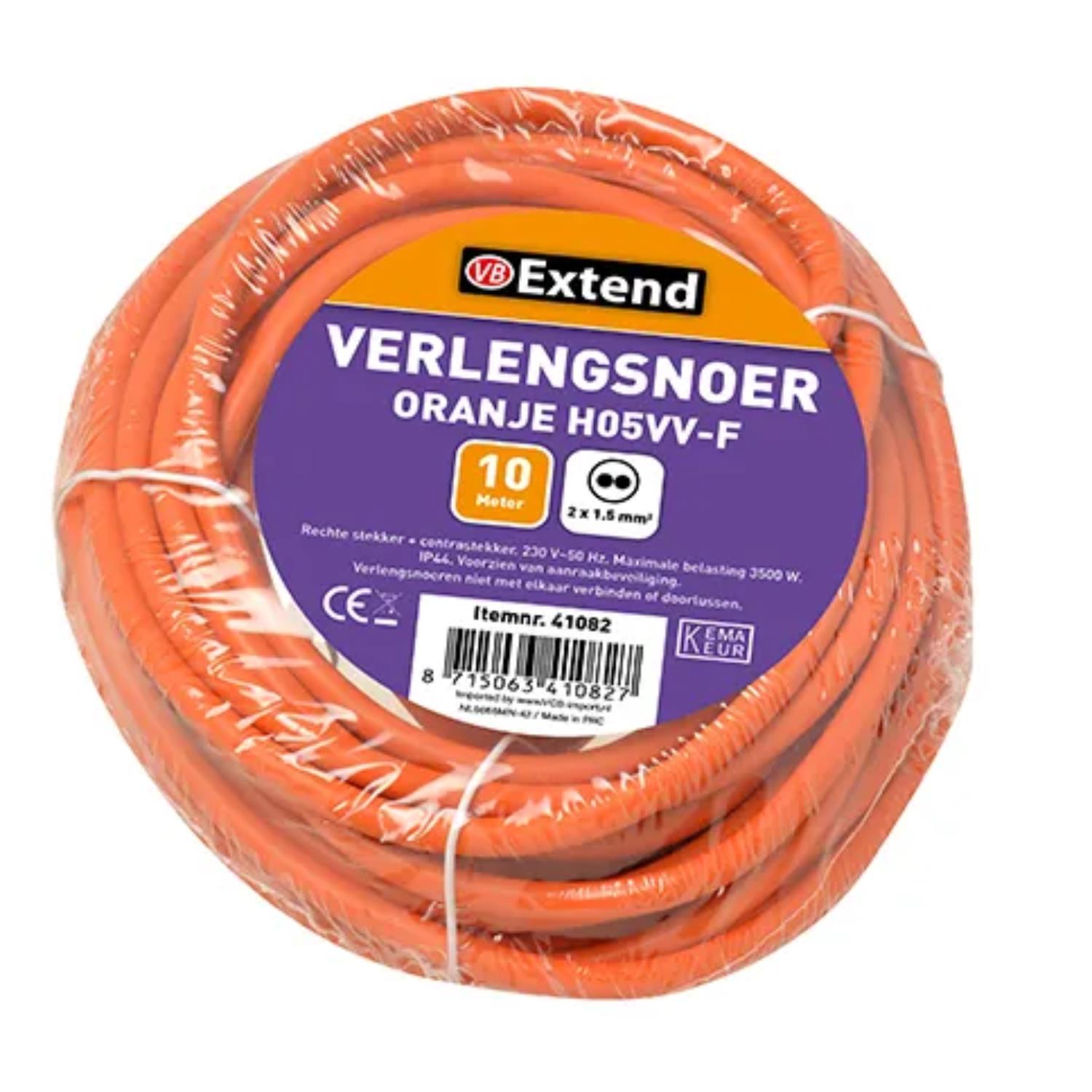 Verlengsnoer 10m ongeaard oranje | Merkloos