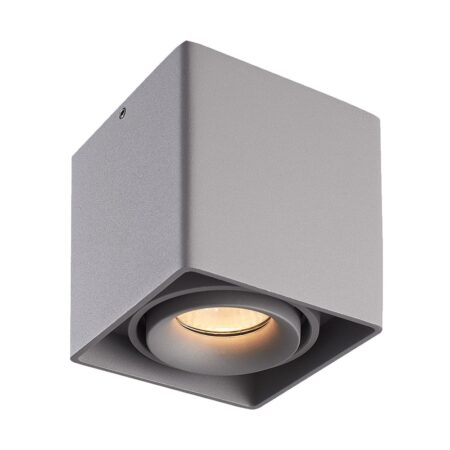 Vierkante LED Opbouwspot Esto - Kantelbaar - Dimbaar - 2700K warm wit - 4 Watt 345 lumen - GU10 - Plafondspot - Voor binnen - Vervangbare afdekring - Grijs | HOFTRONIC