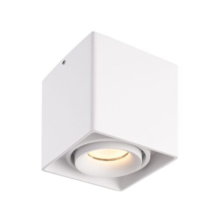 Vierkante LED Opbouwspot Esto - Kantelbaar - Dimbaar - 2700K warm wit - 4 Watt 345 lumen - GU10 - Plafondspot - Voor binnen - Vervangbare afdekring - Wit | HOFTRONIC