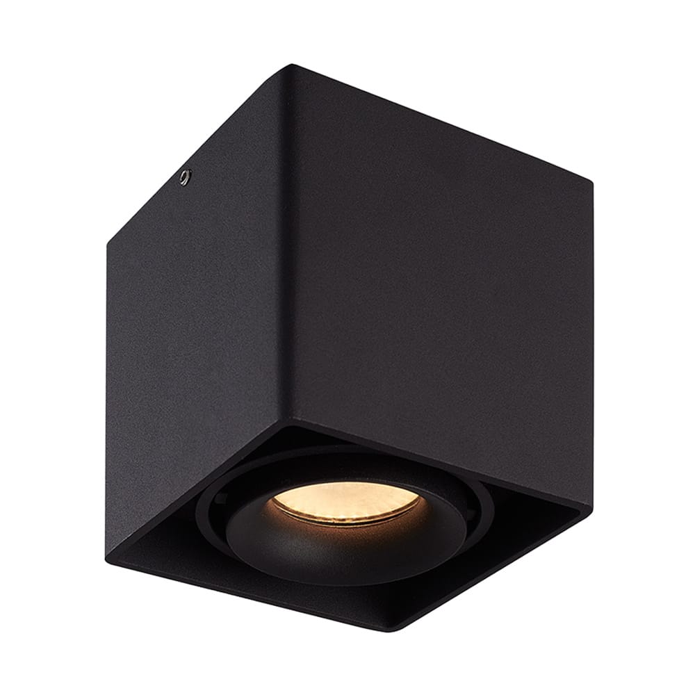 Vierkante LED Opbouwspot Esto - Kantelbaar - Dimbaar - 2700K warm wit - 4 Watt 345 lumen - GU10 - Plafondspot - Voor binnen - Vervangbare afdekring - Zwart | HOFTRONIC