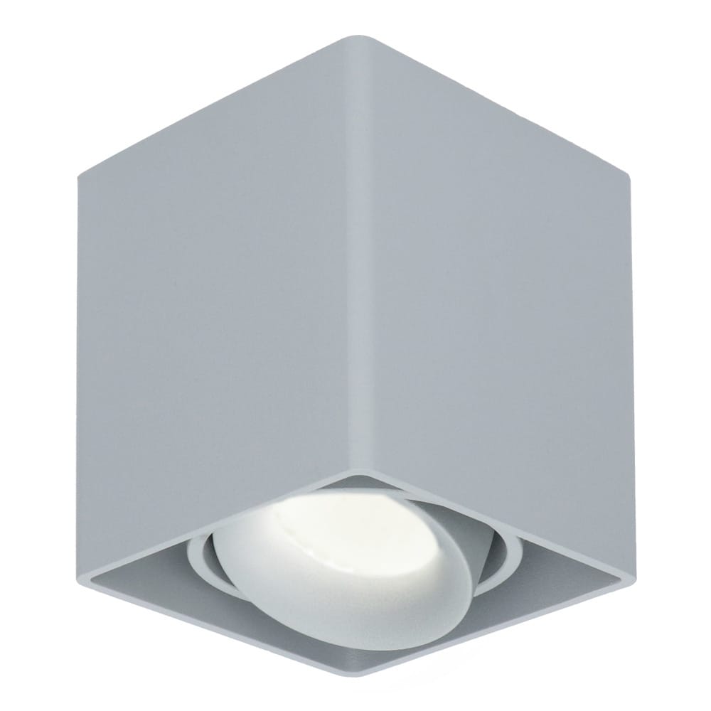 Vierkante LED Opbouwspot Esto - Kantelbaar - Dimbaar - 4000K neutraal wit - 4 Watt 345 Lumen - GU10 - Plafondspot - Voor binnen - Vervangbare afdekring - Grijs | HOFTRONIC