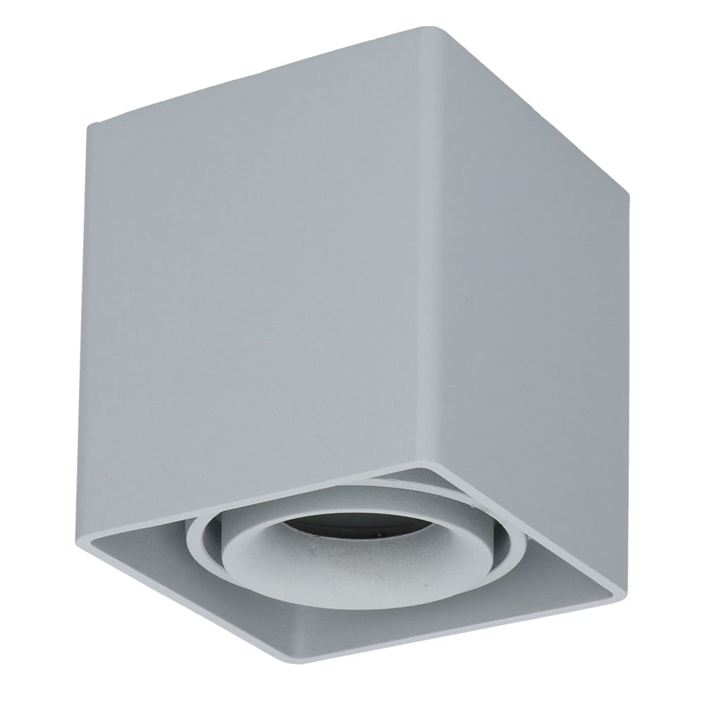 Vierkante LED Opbouwspot Esto - Kantelbaar - GU10 - Plafondspot - Binnen - Vervangbare afdekring - Grijs | HOFTRONIC