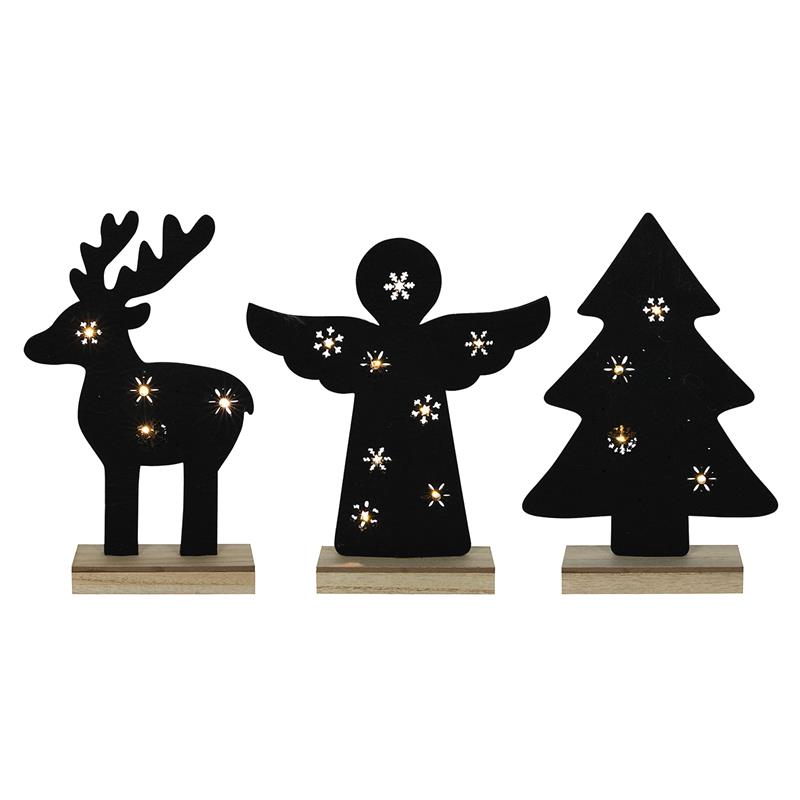 Vilt kerstfiguur op houten voet 8xLED | Svenska Living