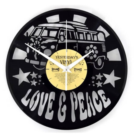 Vinyl wandklok Love & Peace busje | Yesterdays Vinyl