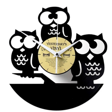Vinylplaat wandklok 3 uiltjes - Met geschenkverpakking | Yesterdays Vinyl