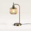 Virello Tafellamp Amber glas 45 cm - Lampenstandaard goud Metaal - Vintage tafellamp - Dressoir lamp - E27 fitting - Met aan/uit-schakelaar | LUSENZ