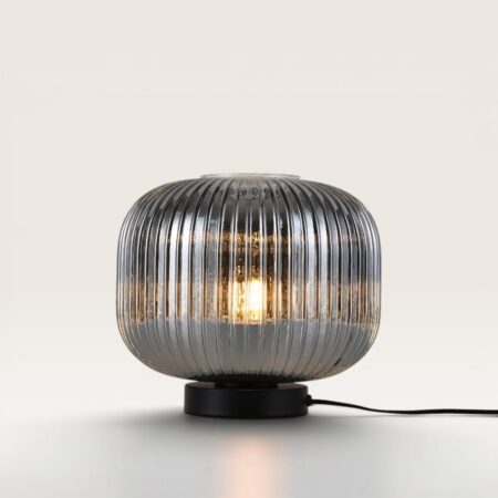 Virello - Tafellamp Smoke glas 25 cm - Zwart Metaal - Vintage tafellamp - Dressoir lamp - E27 fitting - Met aan/uit-schakelaar | LUSENZ