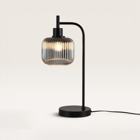 Virello - Tafellamp Smoke glas 45 cm - Zwart Metaal - Vintage tafellamp - Dressoir lamp - E27 fitting - Met aan/uit-schakelaar | LUSENZ