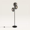 Virello - Zwarte Staande lamp Metaal 150 cm - Rookglas - 3 bollen - Klassiek Vintage Design - Woonkamer lamp - E27 fitting - Met voetschakelaar | LUSENZ