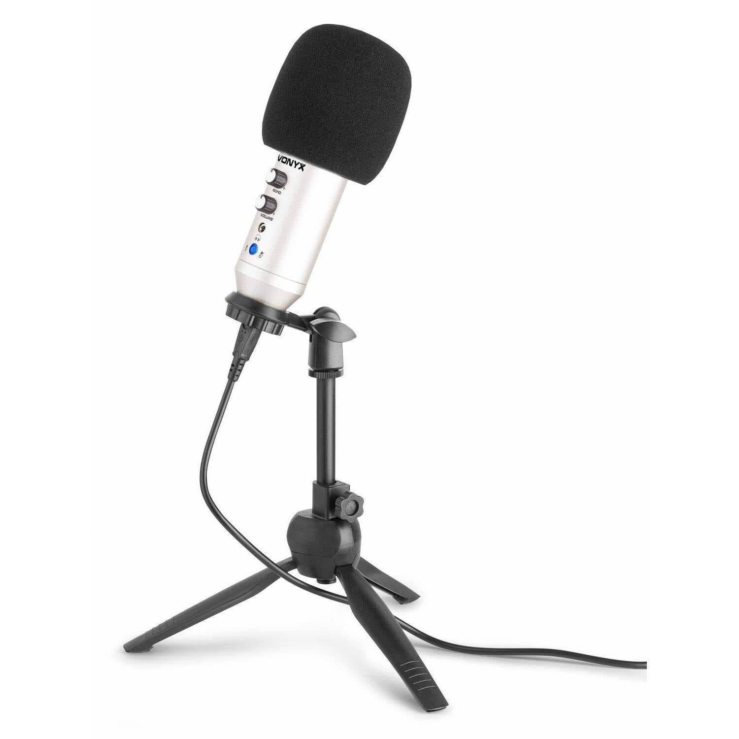 Vonyx CM320S USB studio microfoon met tafelstandaard - Titanium | Vonyx