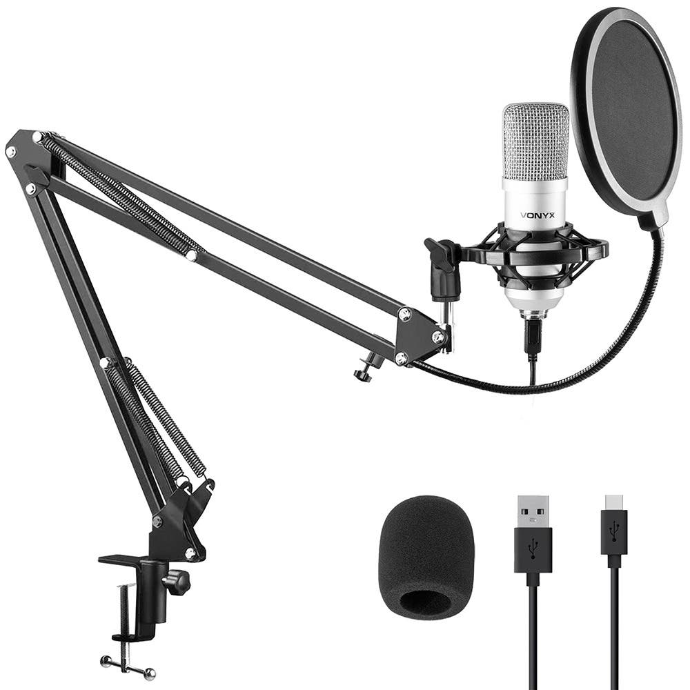 Vonyx CMS300S USB Studio microfoon met verstelbare arm - Titanium | Vonyx