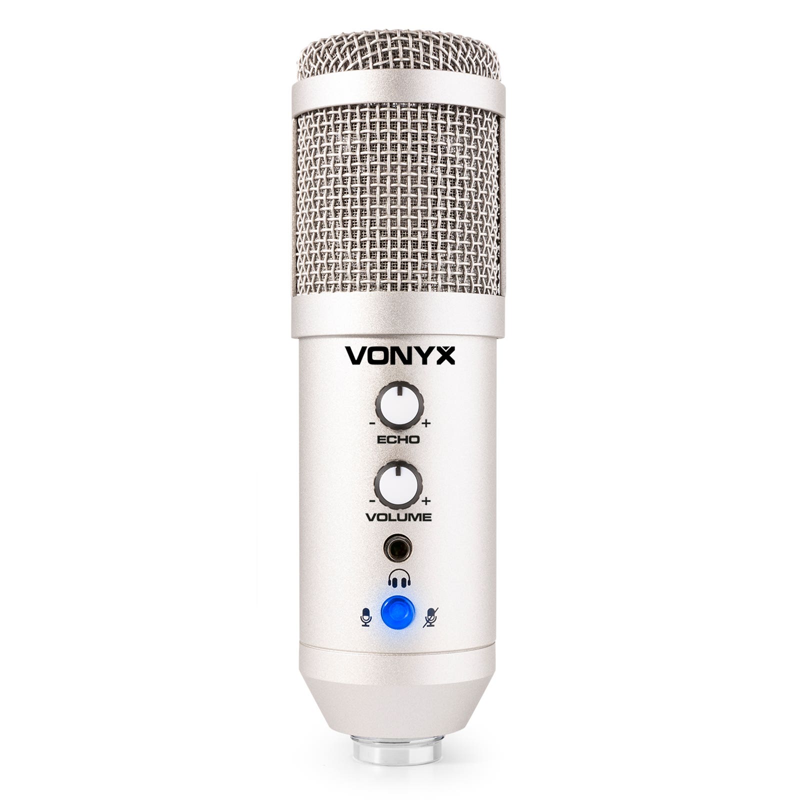Vonyx CMS320S studio USB microfoon met echo en arm - Titanium | Vonyx