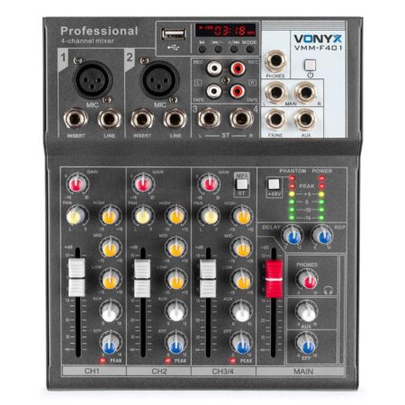 Vonyx VMM-F401 4 kanaals muziek mixer met effect en USB speler | Vonyx
