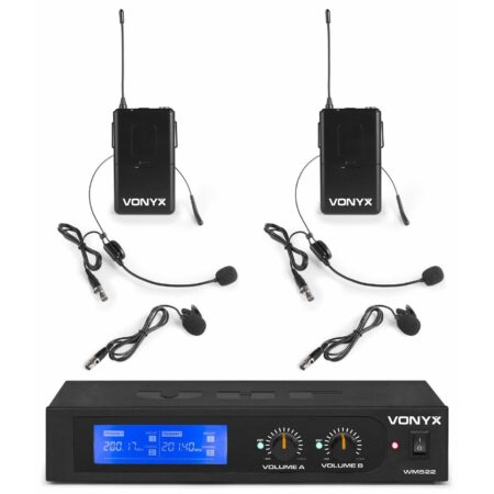 Vonyx WM522B draadloze headset microfoonset 2-kanaals VHF | Vonyx