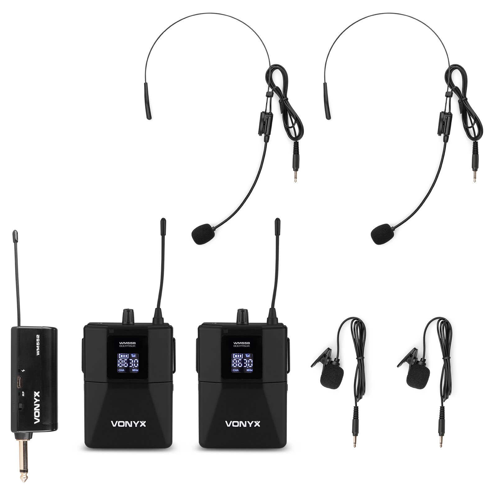 Vonyx WM552B duoset bodypack microfoon - met 10 kanalen - plug & play | Vonyx