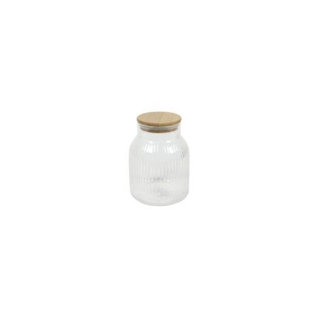 Voorraadpot lines glas/bamboe H16cm | Merkloos