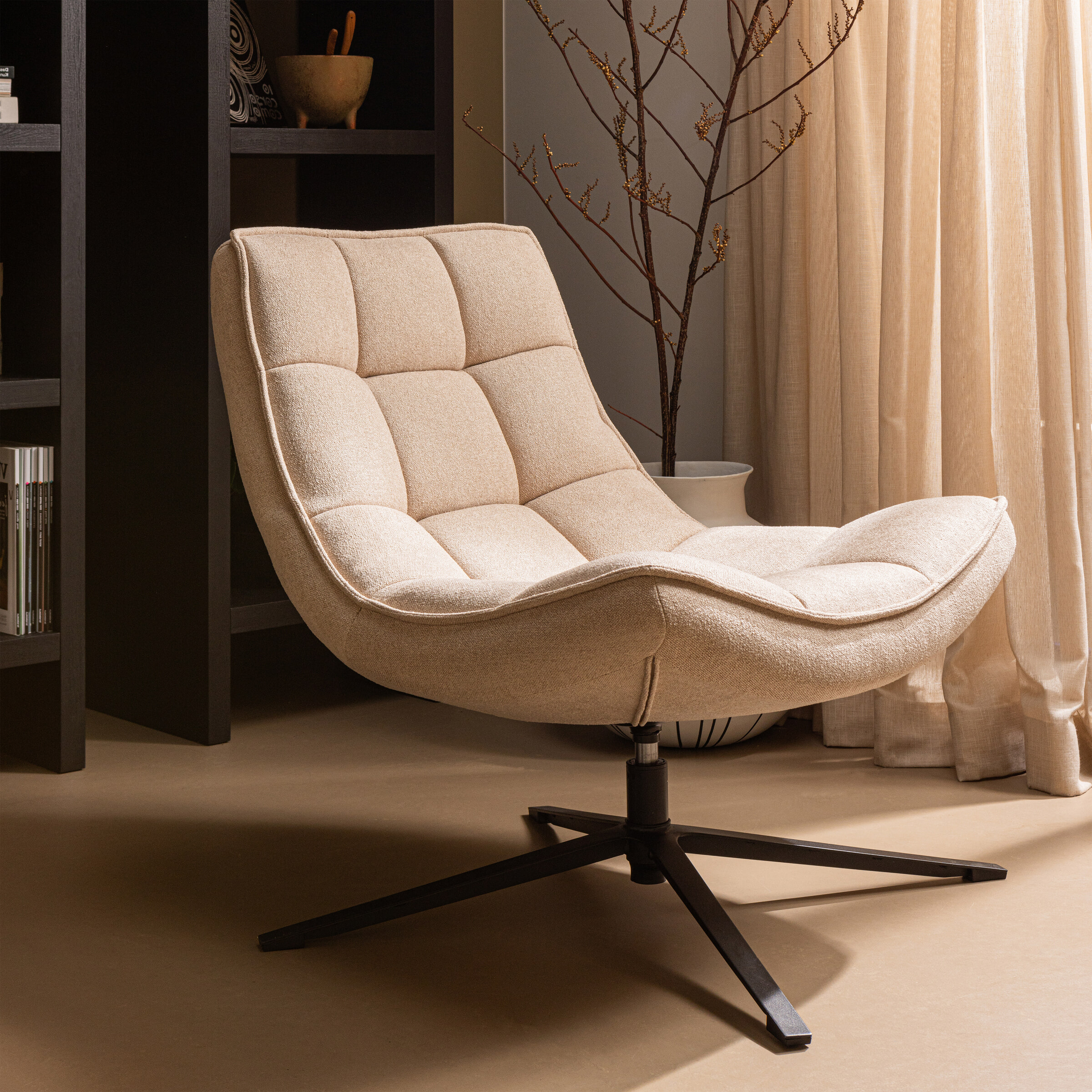 WOOOD Draaifauteuil Maudi Geweven - Naturel | WOOOD