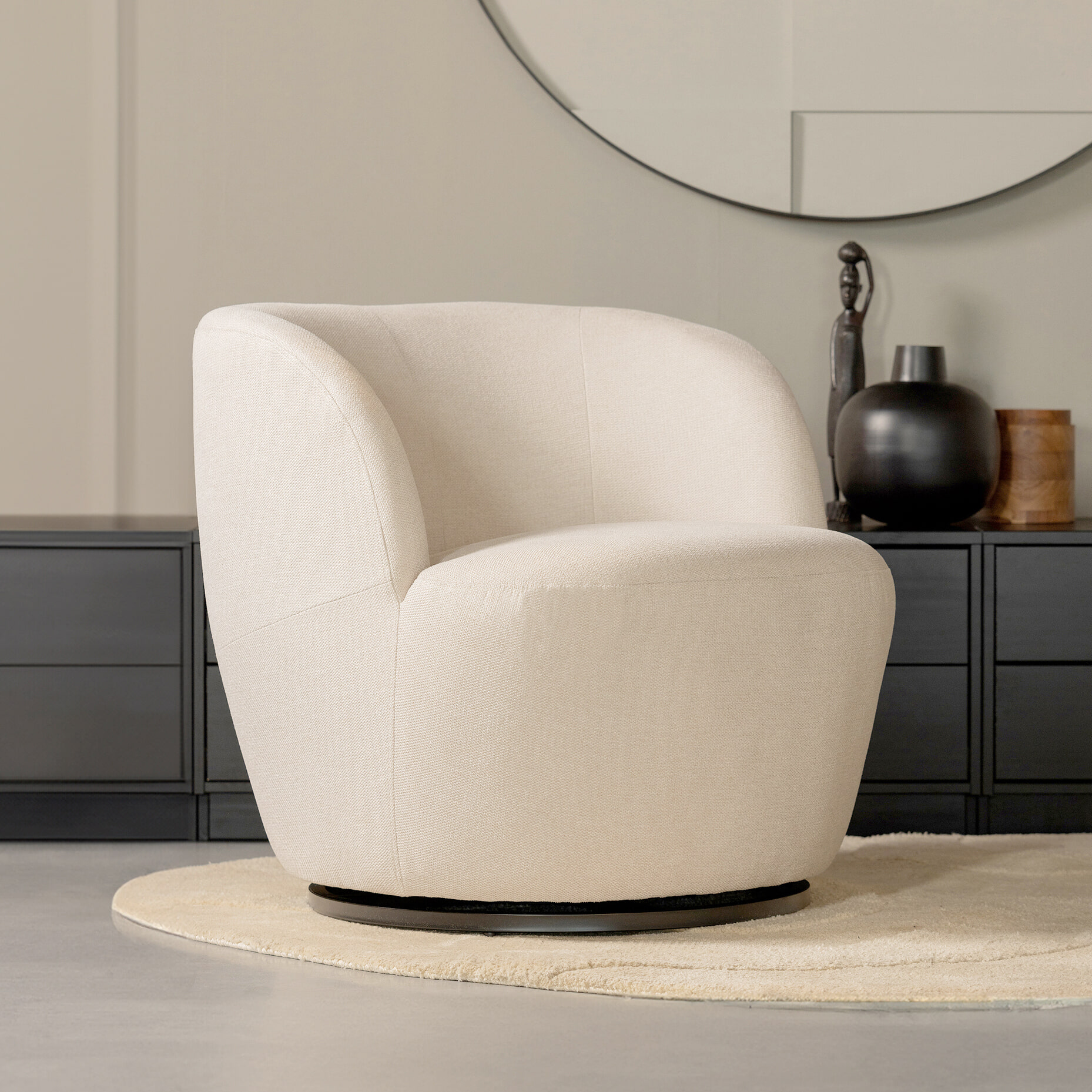 WOOOD Draaifauteuil Serra Woven - Off White - Japandi - Exclusive | WOOOD