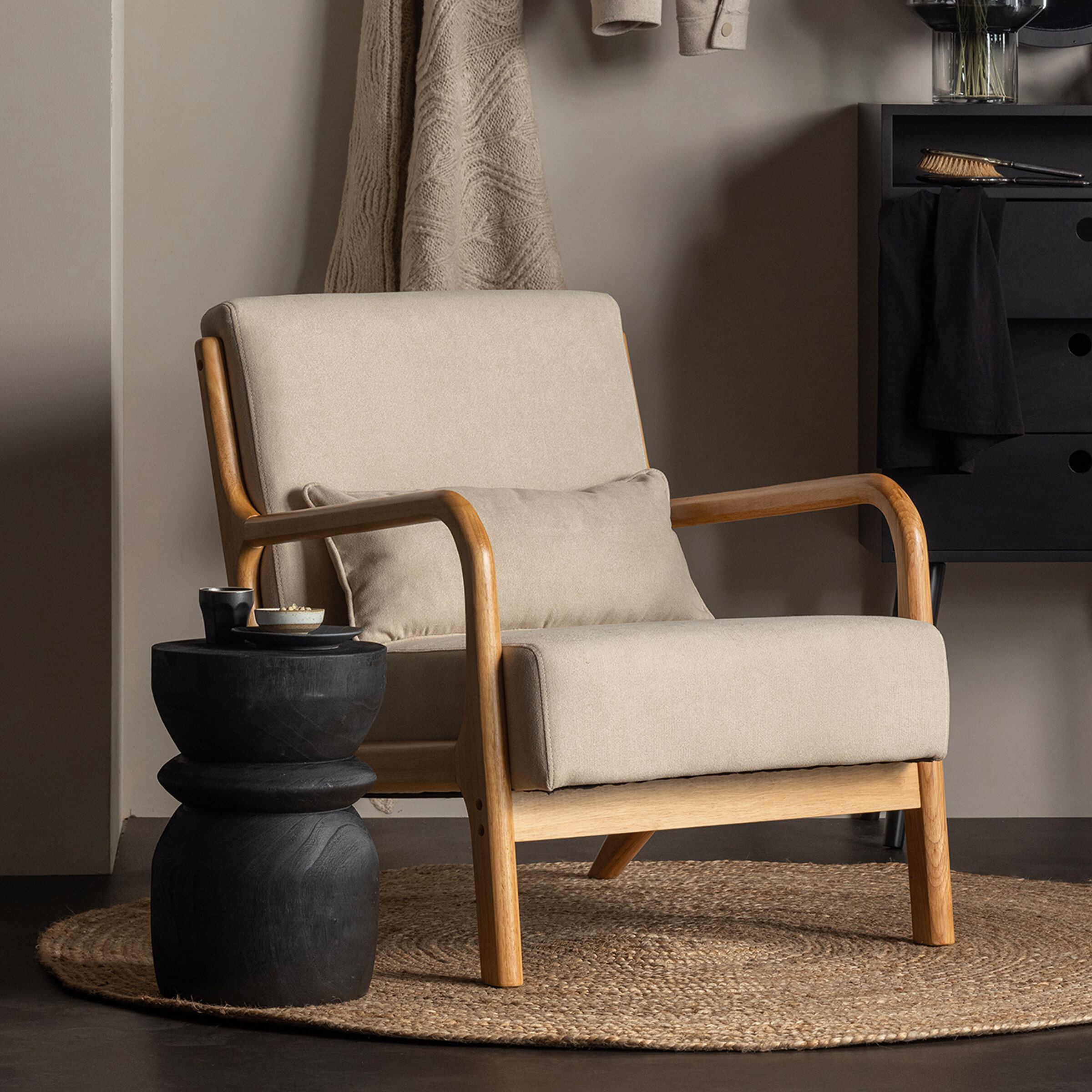 WOOOD Fauteuil Mark Stof - Naturel - Japandi | WOOOD