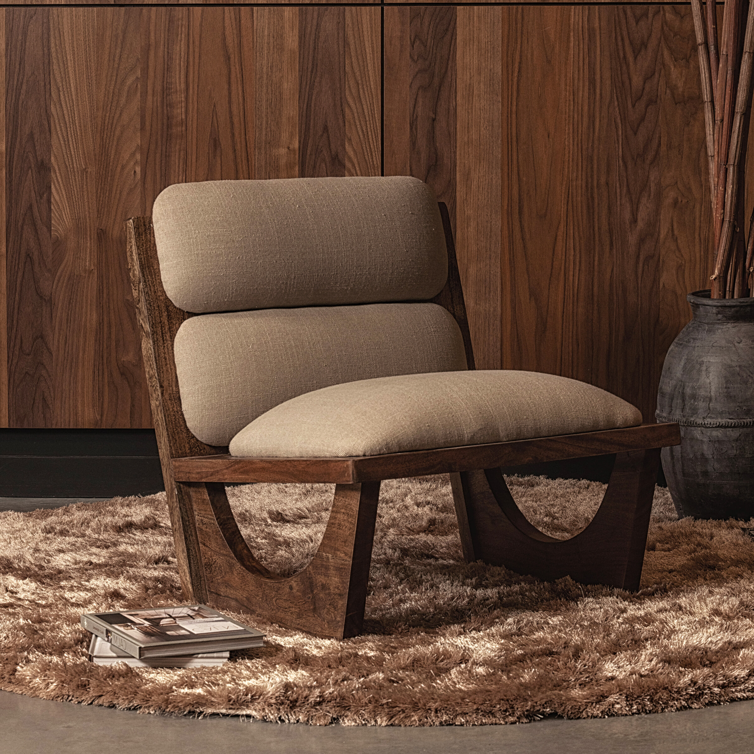 WOOOD Fauteuil Opulent Bouclé en Acaciahout - Naturel - Japandi - BePureHome | WOOOD