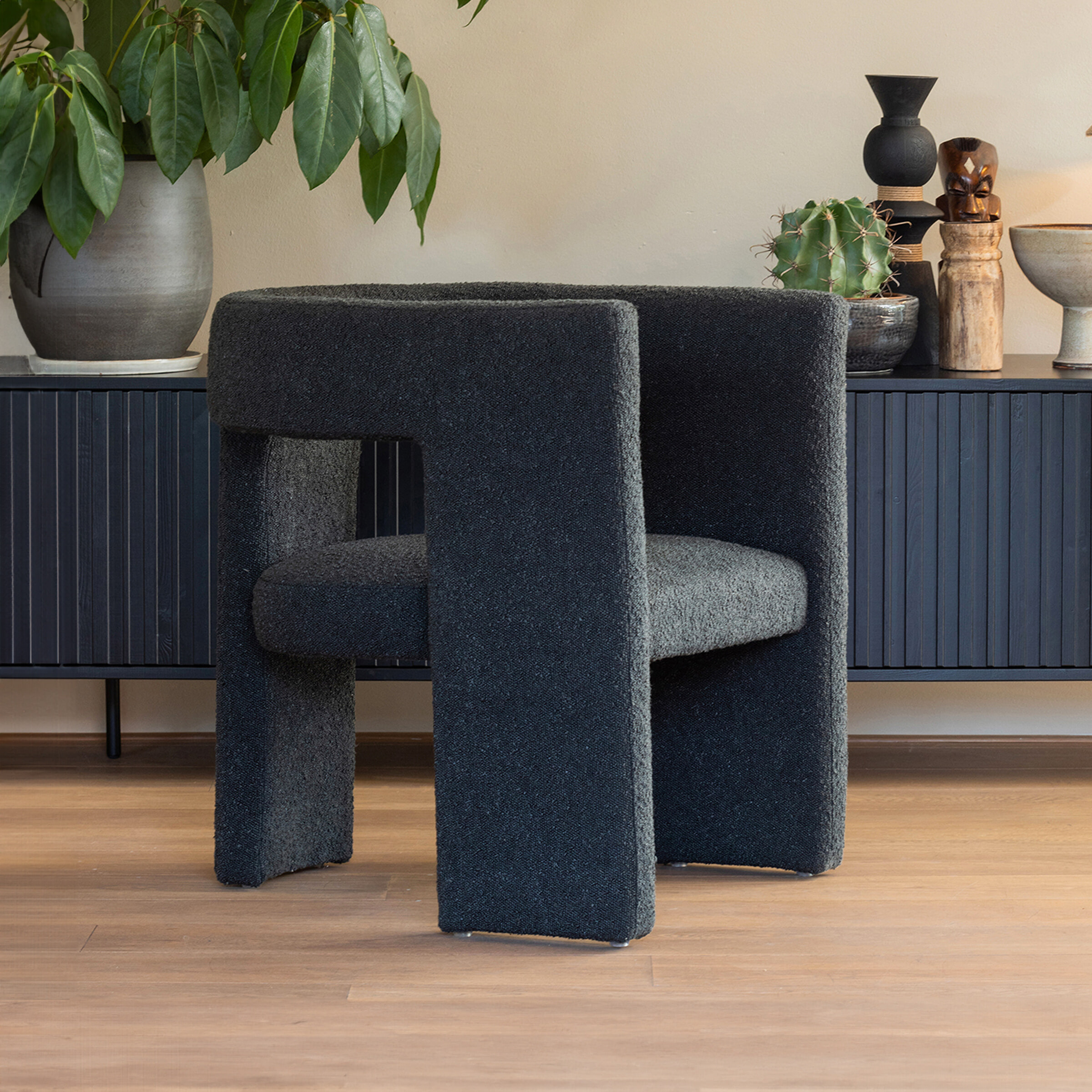 WOOOD Fauteuil Tiwa Bouclé - Donkergrijs - Exclusive | WOOOD
