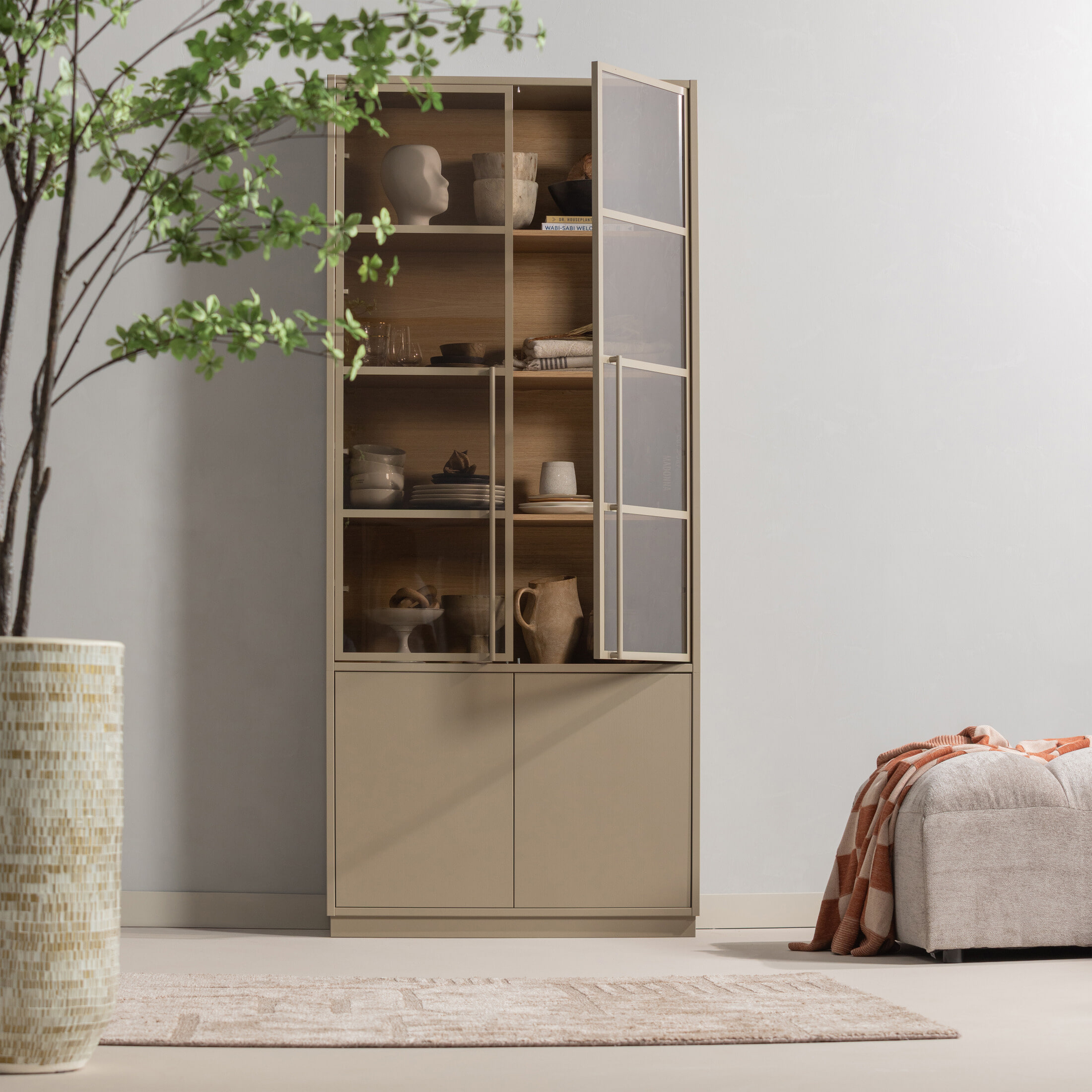 WOOOD Vitrinekast Casa Grenenhout - Mud | WOOOD