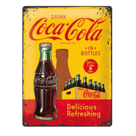 Wandbord Coca Cola Yellow in Bottles | Nostalgic Art