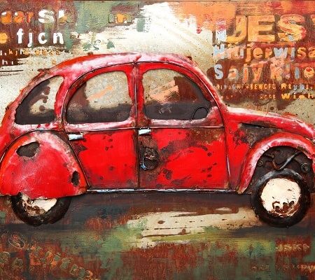 Wanddecoratie 3D rode auto metaal | Gave Specials
