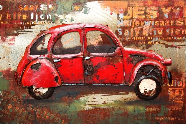 Wanddecoratie 3D rode auto metaal | Gave Specials