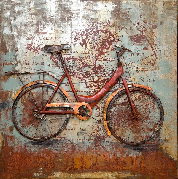 Wanddecoratie Fiets met wereldbol metaal | Gave Specials