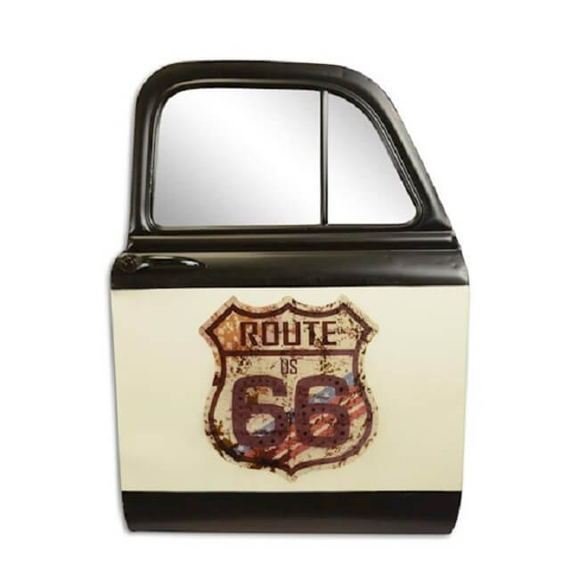 Wanddecoratie autodeur met spiegel route 66 | DecoImport