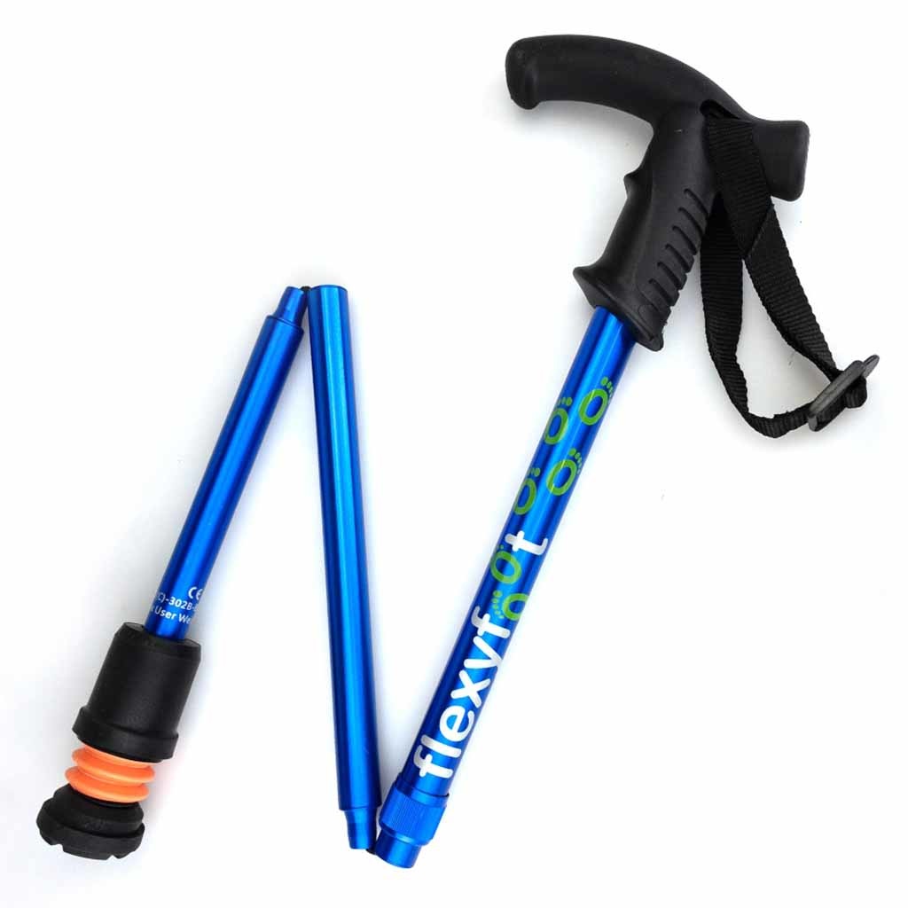 Wandelstok met Derby handvat | Opvouwbaar | Flexifoot | Schokabsorberend | Blauw | PR30048-BL | Flexifoot