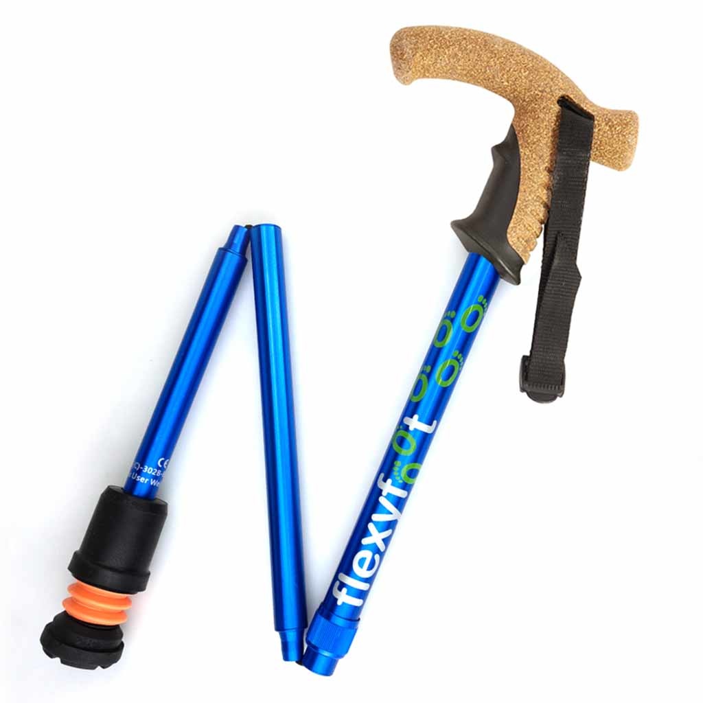 Wandelstok met kurken handvat - opvouwbaar | Flexifoot | Schokabsorberend | Blauw | PR30050-BL | Flexifoot