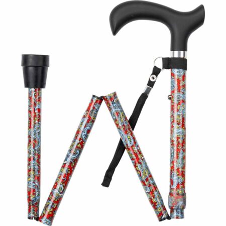 Wandelstok opvouwbaar - Rood Paisley | ThuiszorgwinkelXL