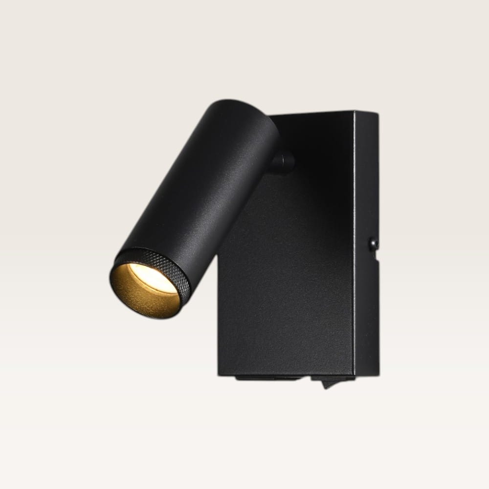Wandlamp Lendro nero - Bedlamp - Nachtkast Lamp - Leeslamp Bed - Mini GU10 (MR11) - Zwart - Cilindervormige spot - Minimalistisch design - Inclusief USB-A & USB-C Oplader - Aan/Uit Schakelaar | LUSENZ