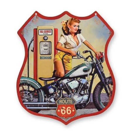 Wandplaat Route 66 Benzinepomp Girl | DecoImport